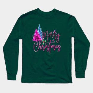 Merry Christmas Cute Pink Christmas Design Long Sleeve T-Shirt